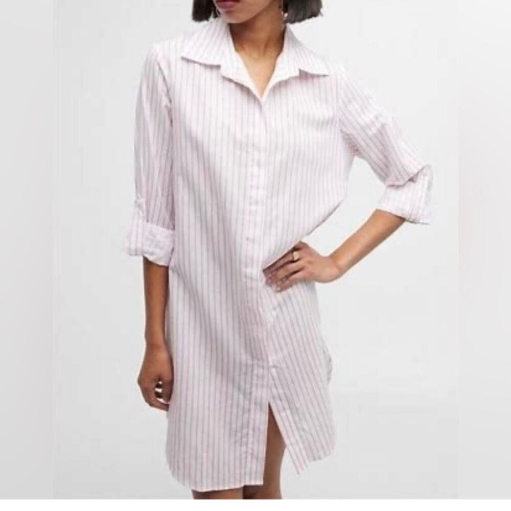 HARSHMAN Willow Stripe Long Sleeve Cotton/Linen Shirtdress